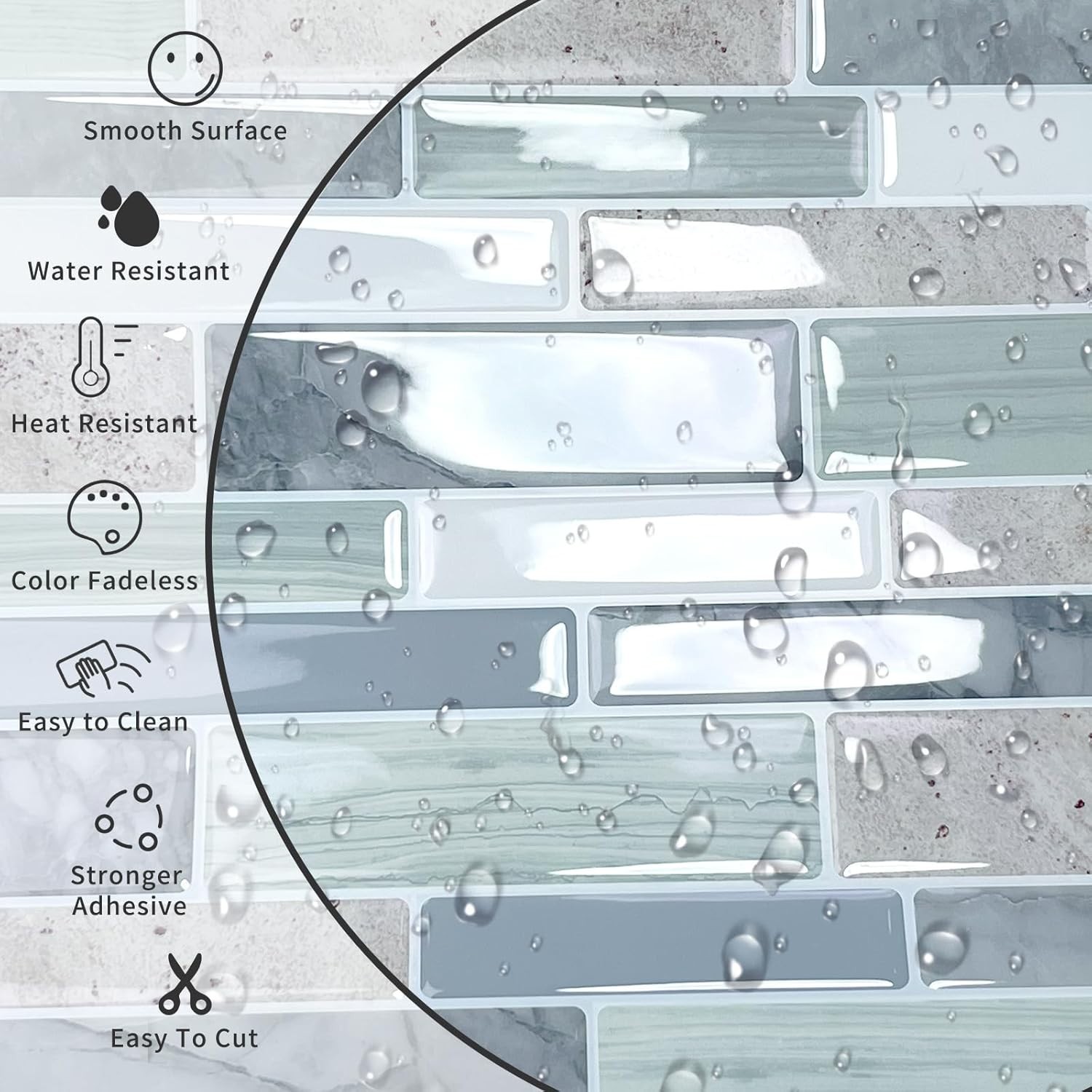 10 Sheet Peel and Stick Backsplash Tiles, 12 X 12 Inch Sage Green Self Adhesive