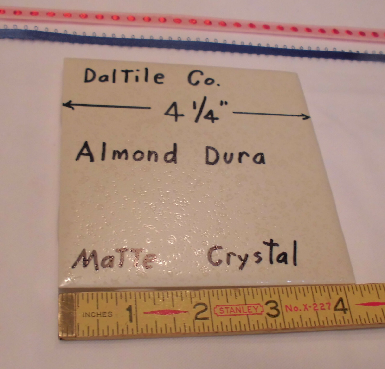 1 pc. *Almond-Dal-Dura* Ceramic Tile; Daltile 4-1/4″ Crystall Glaze; New 1990’s