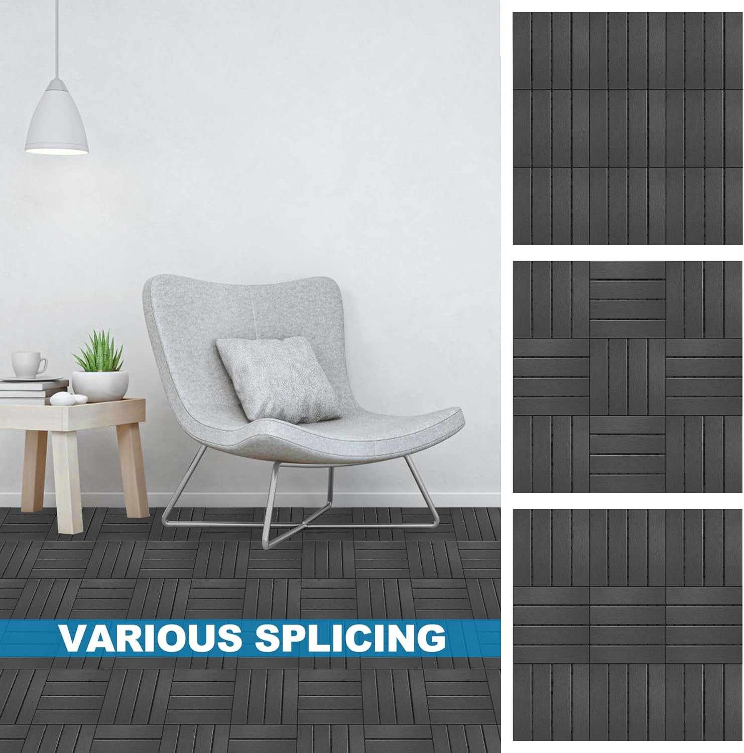 25/50/75PCS Deck Tiles Wood Flooring Interlock For Balcony Patio Outdoor 12″X12″