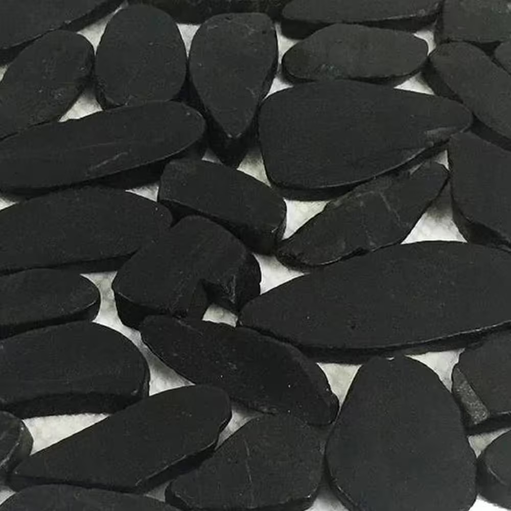 12 In. X 12 In. Black Sliced High-Polish Pebble Stone Floor and Wall Tile (5.0 S