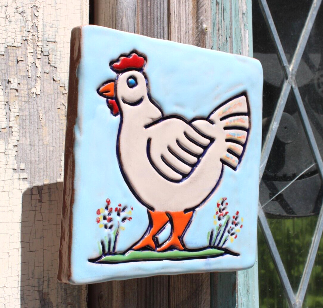 Large 8″ x 8″ P&G Ceramic Tile Wall Hanging Terra Cotta Glazed Hen 2010