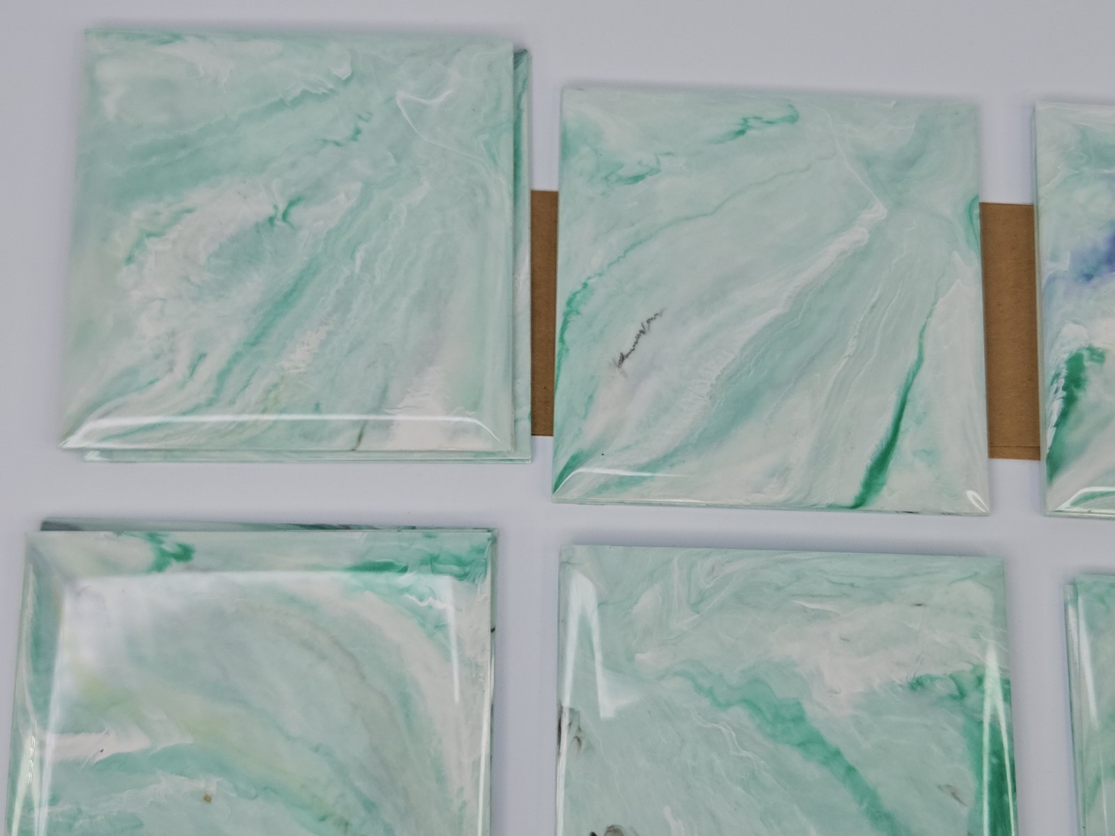 Vintage Polystyrene wall tiles green white marble swirl unbranded. 40 pack.