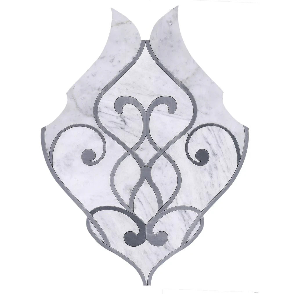 6 Sheets 6.6 sf Marble Waterjet Mosaic Tile Aquarius Damask White Cararra & Gray