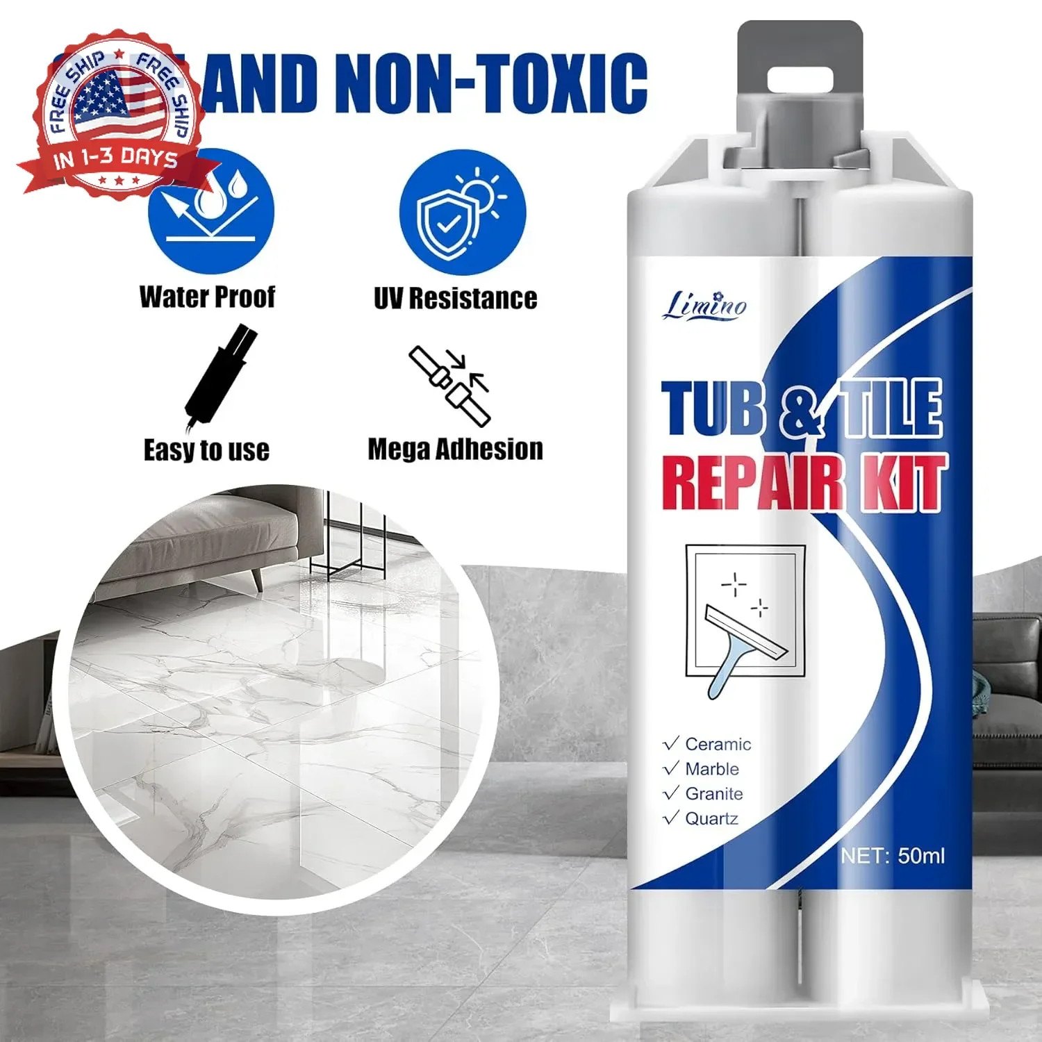 Tile Repair Kit – Porcelain Repair Kit for Repairing Scratches, Chips, Dents, Ho