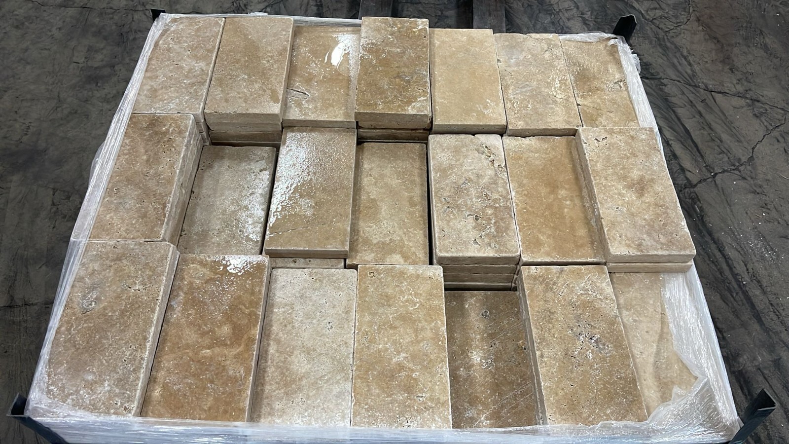 WALNUT NOCE TRAVERTINE TUMBLED PAVERS 6X12