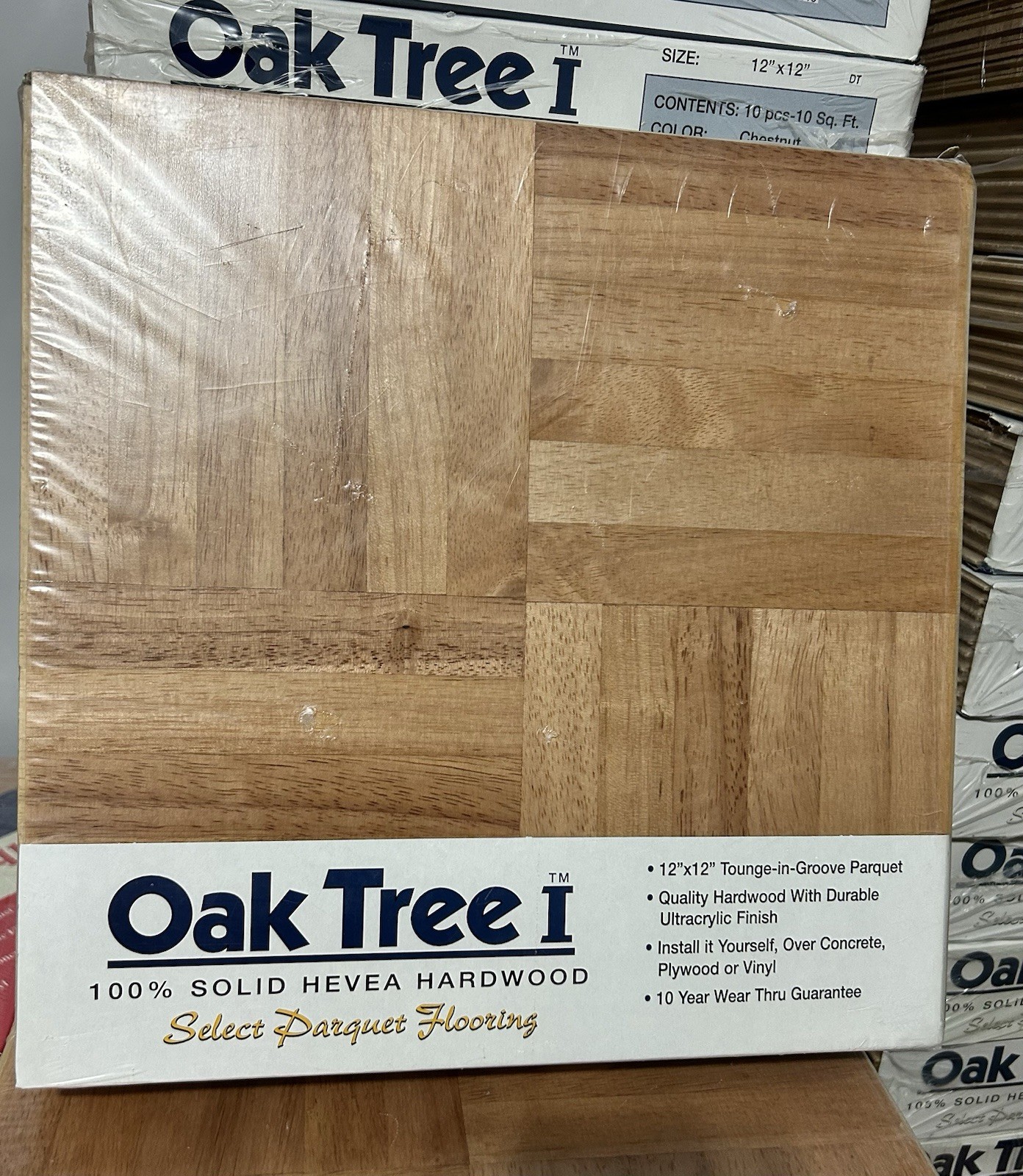 40 SqFt OakTree 12×12 Hevea Parquet Tile Flooring (40 Tiles) CHESTNUT NEW!