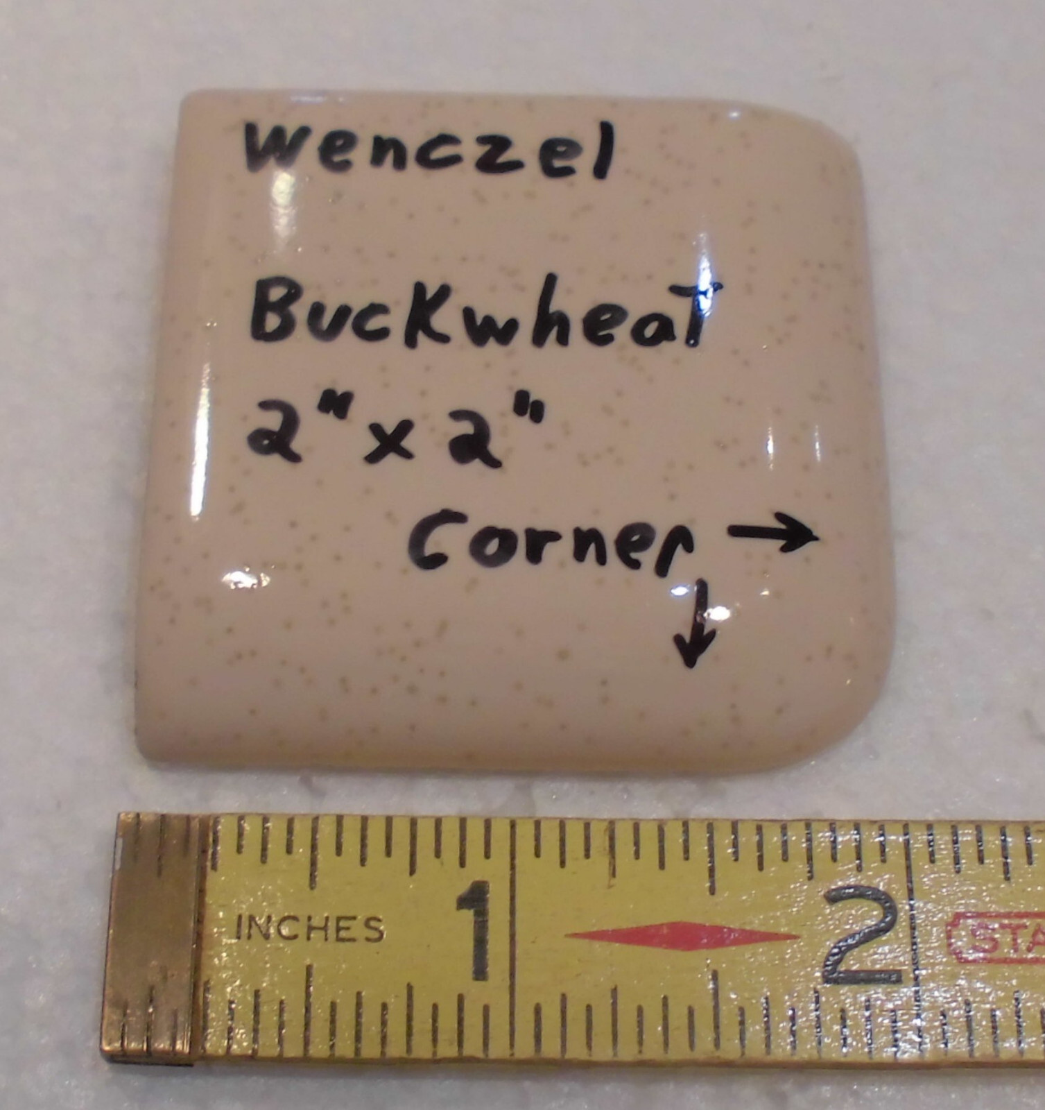Buckwheat 2″ X 2″ X 5/16″ Ceramic Surface Bullnose Corner Tile; Wenczel Co.