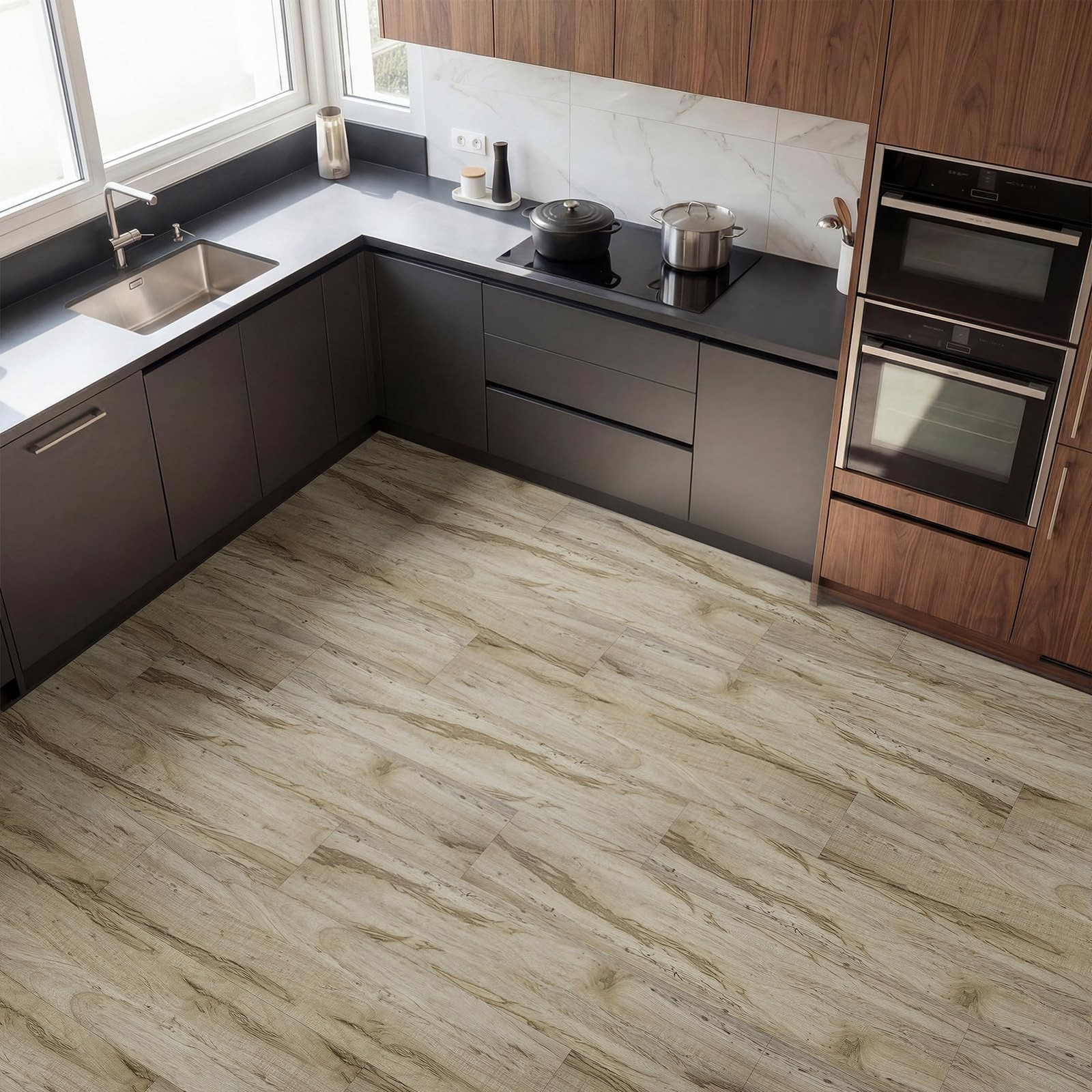 Peel and Stick Vinyl Flooring, 36-Pack 54 Sq.Ft Wood Grain Waterproof Rigid C…