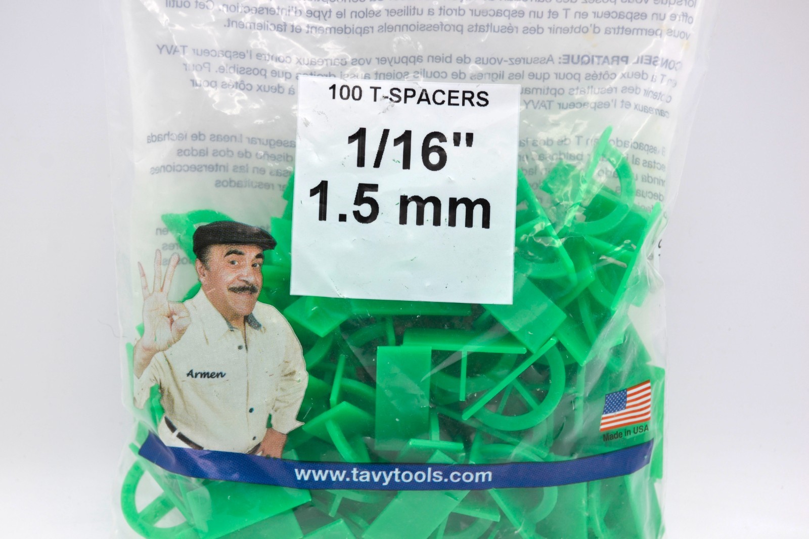 Tavy T-Spacers 1/16″ 1.5mm Tile Spacers 100 Pack Green Two-Sided New
