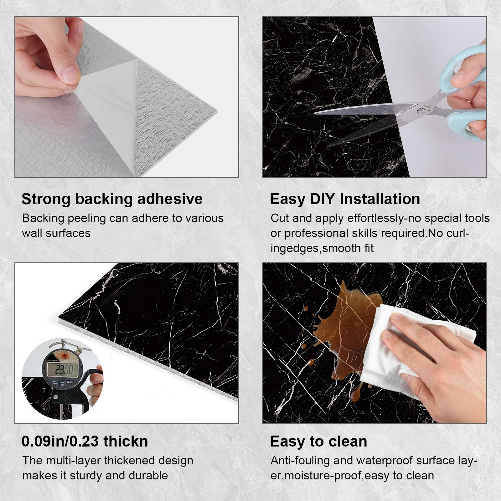50Pcs Self Adhesive Marble Wall Tiles 12″ PVC Foam-Backed Waterproof Wall Panels