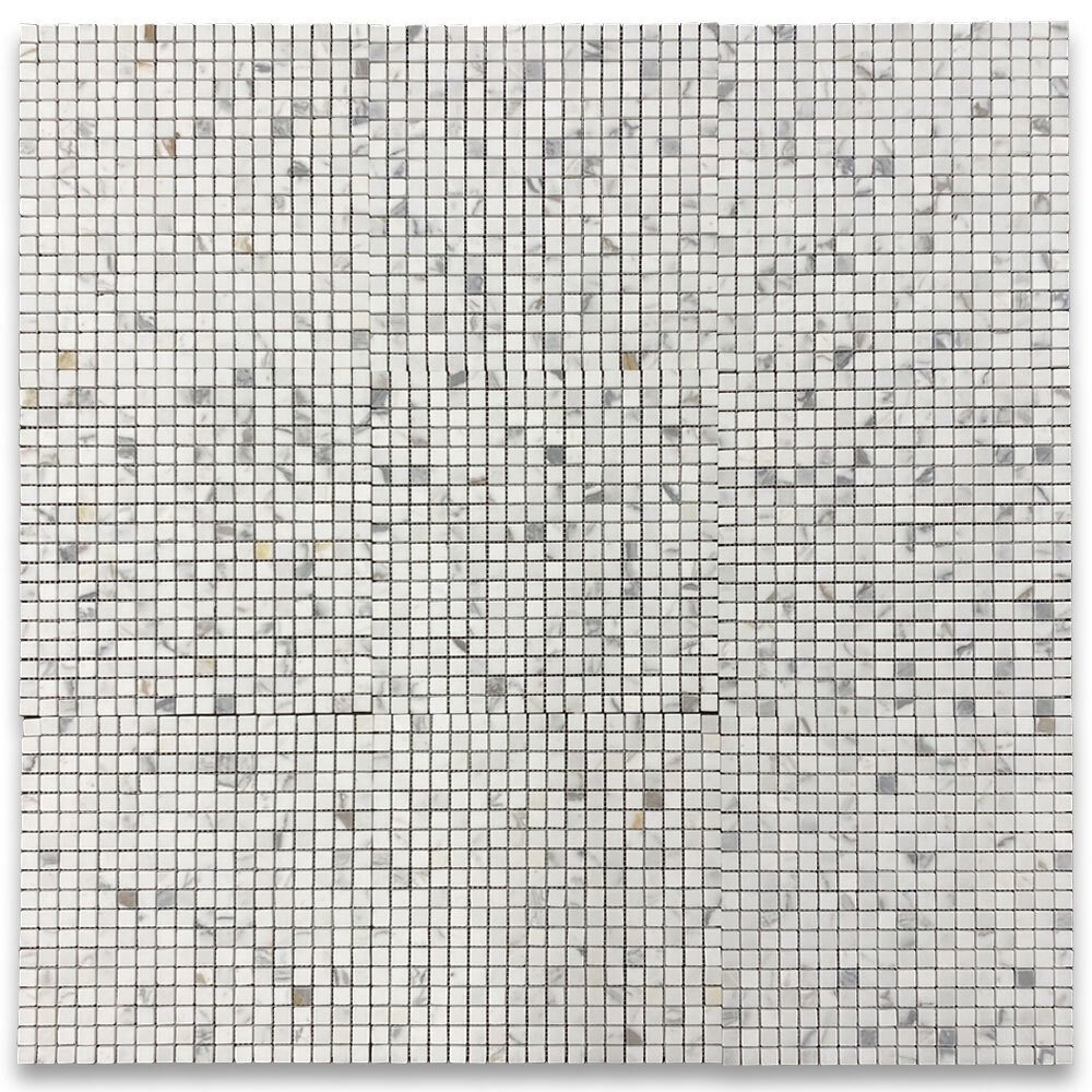L22XH 5/8×5/8 Square Statuary Statuario White Marble Grid Mosaic Tile Honed