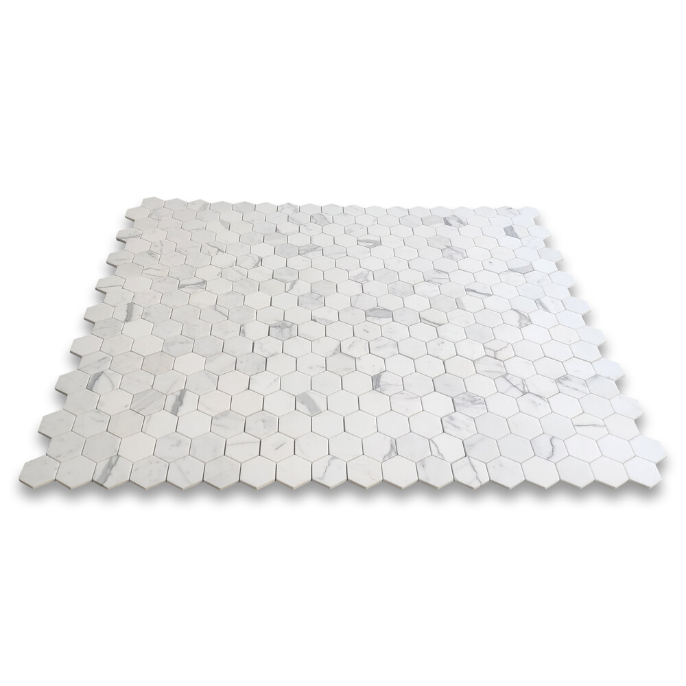 L32XH Statuary White Statuario Italian Marble 2″ Hexagon Mosaic Tile Honed