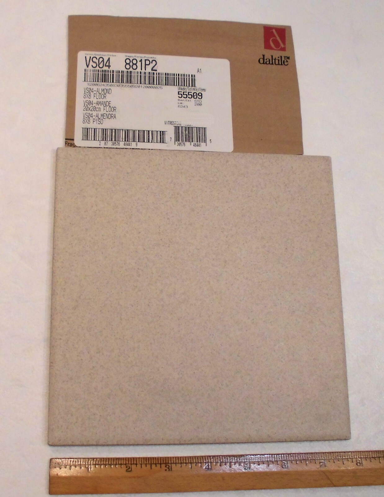 1 pc. Speckled Almond: Daltile Ceramic Floor Tile: 8″ X 8″ + light grays & brown