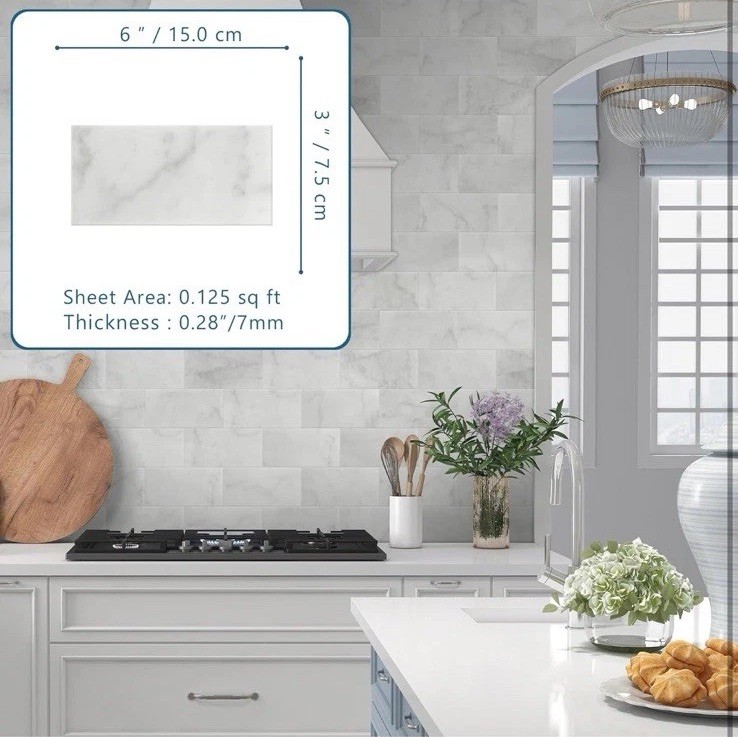 SUNWINGS 40-Sheet Subway Peel and Stick Mosaic Natural Stone Self Adhesive Tiles