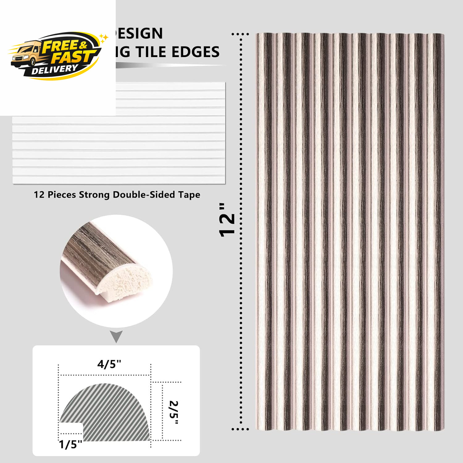 10-Pack Tile Edge Trim, 12″ Wall Molding Trim for Peel and Stick Backsplash Tile