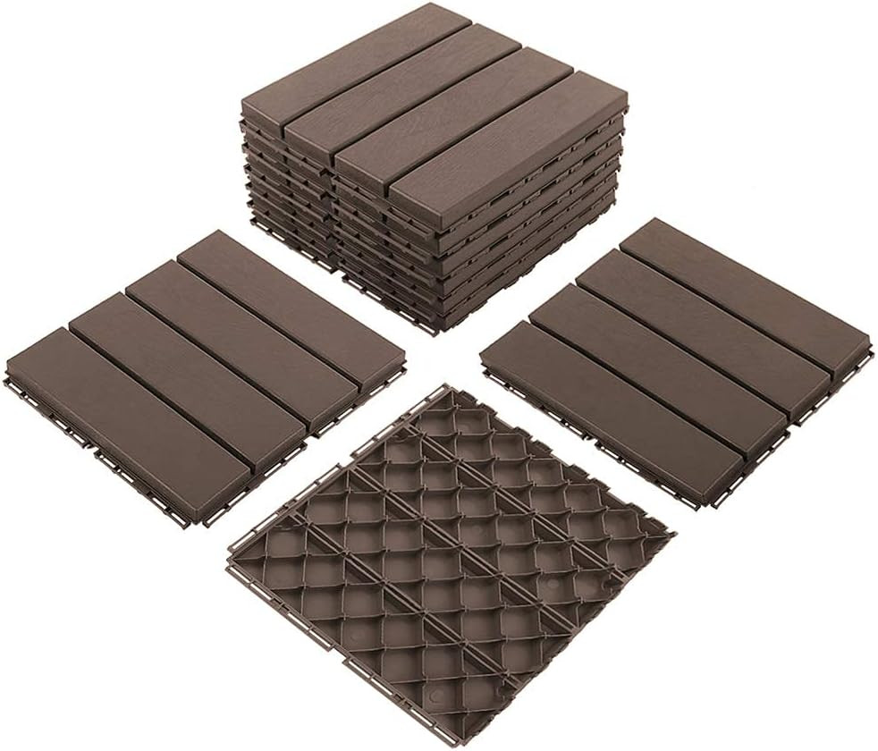 Dark Brown Interlocking Patio Deck Tiles – 12×12 Inch, 27 Pack