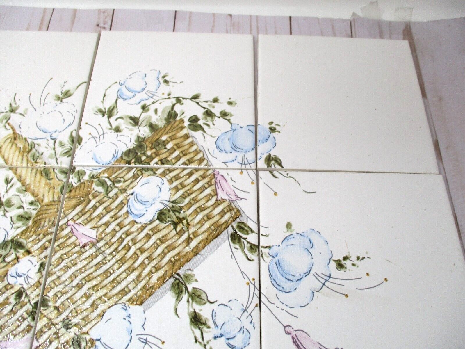Ceramic Tile Back Splash Flower Basket Mural Country Farmhouse Floral Painted
