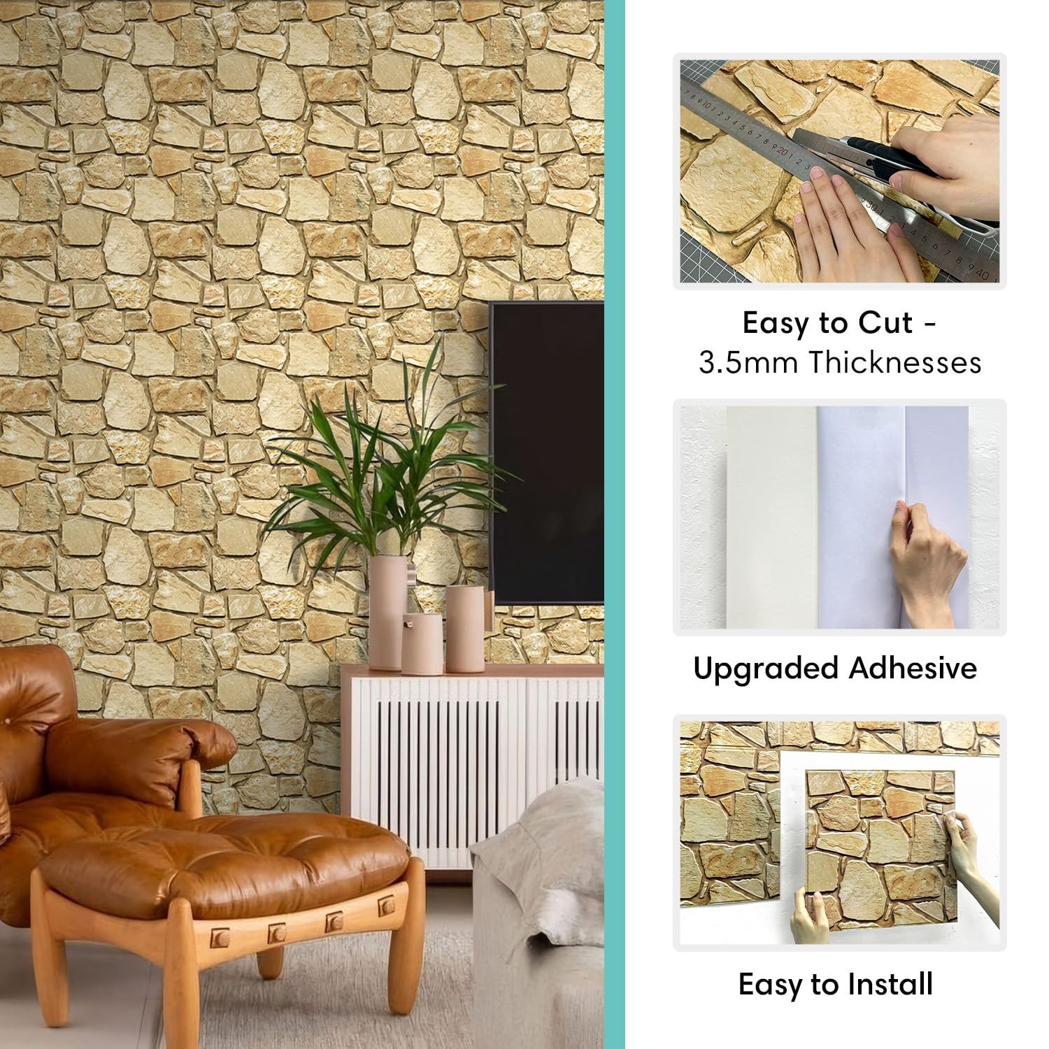 10 Pcs 3D Faux Stone Panels Peel and Stick – 11.8″x11.8″ PVC 3D Wall Panels B…