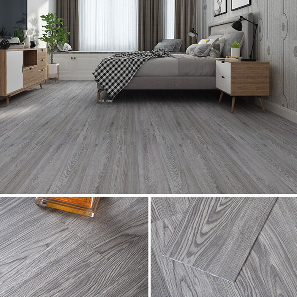 36PCS Gray 54 ft² Nonslip Floor Tiles Self-adhesive Vinyl PVC Flooring Planks