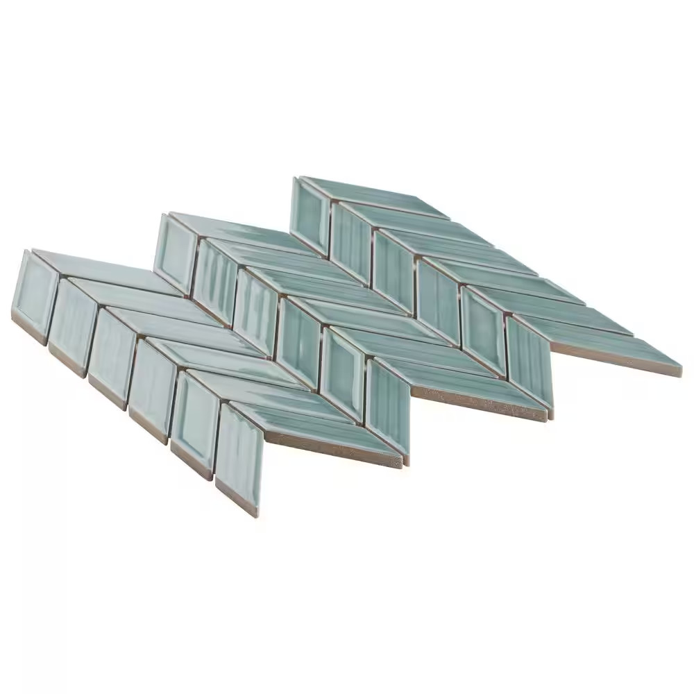 Medley Chevron Marine Blue 11.22 In. X 11.81 In. Glossy Ceramic Mosaic Wall Tile
