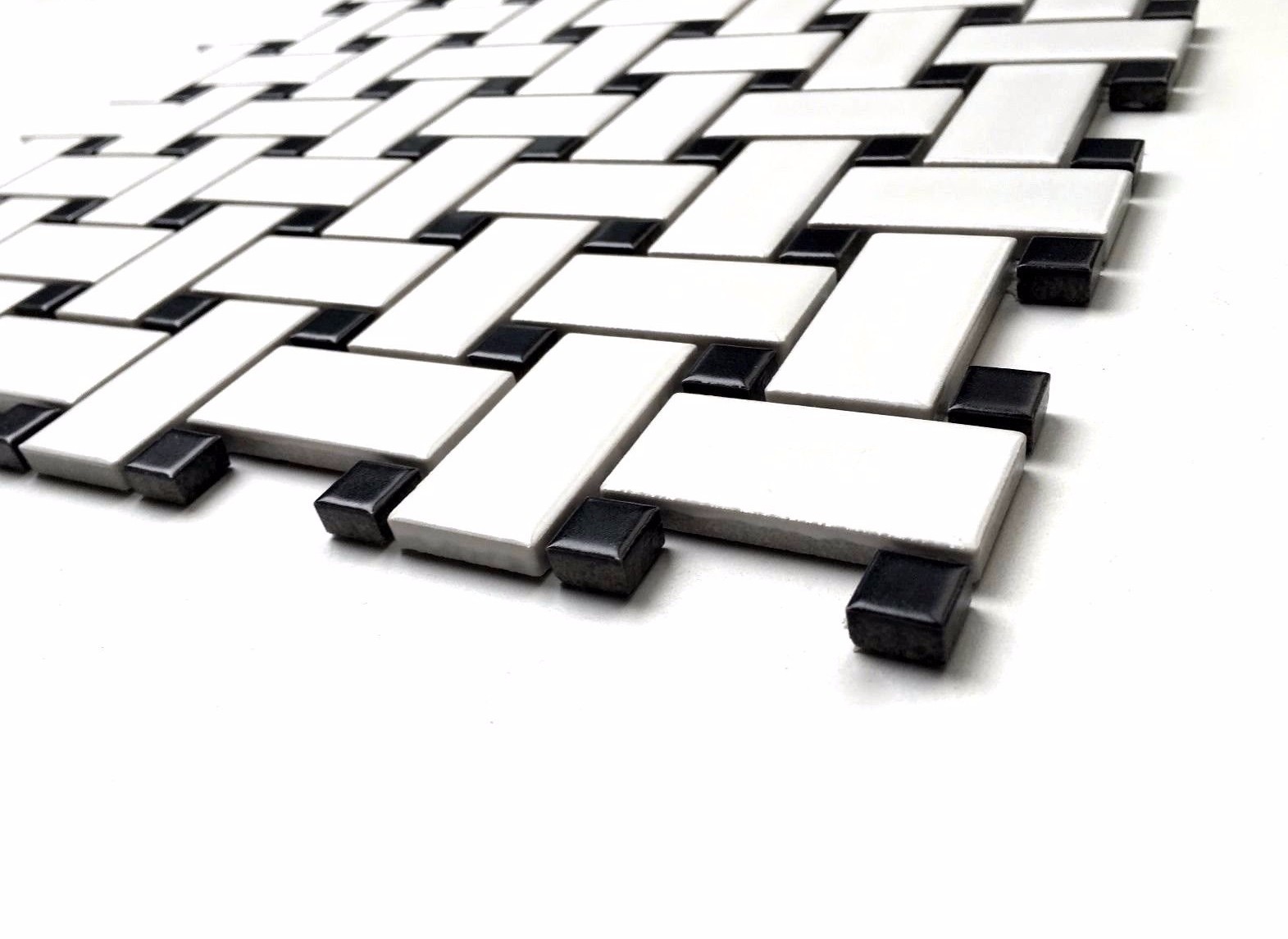 White and Black 1×2″ Matte Basketweave Porcelain Mosaic Floor Backsplash Bath