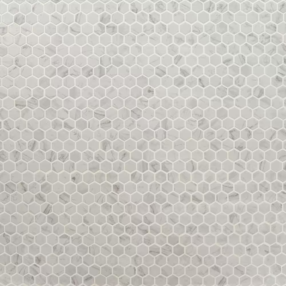 Carrara 10 In. X 12 In. X 6.35 Mm Ceramic Hexagon Mosaic Floor and Wall Tile (0.
