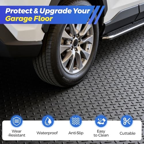 4×7 FT Diamond Plate Flooring Roll – 2.8mm Thickened Garage Floor Mat – 4×7 FT