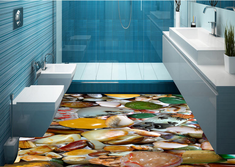 Smooth Cobblestone 3D Floor Mural Photo Flooring Wallpaper Home Print Decoration