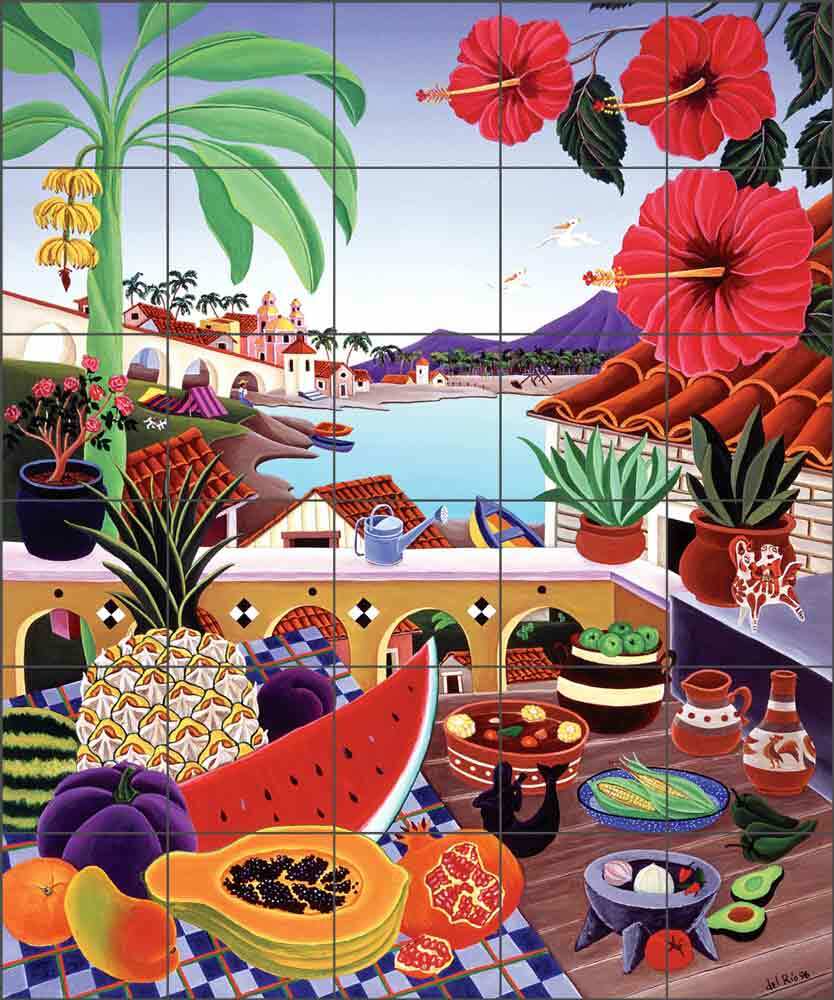 Tropical Tile Backsplash Raul del Rio Fruit Art Ceramic Mural POV-RR009