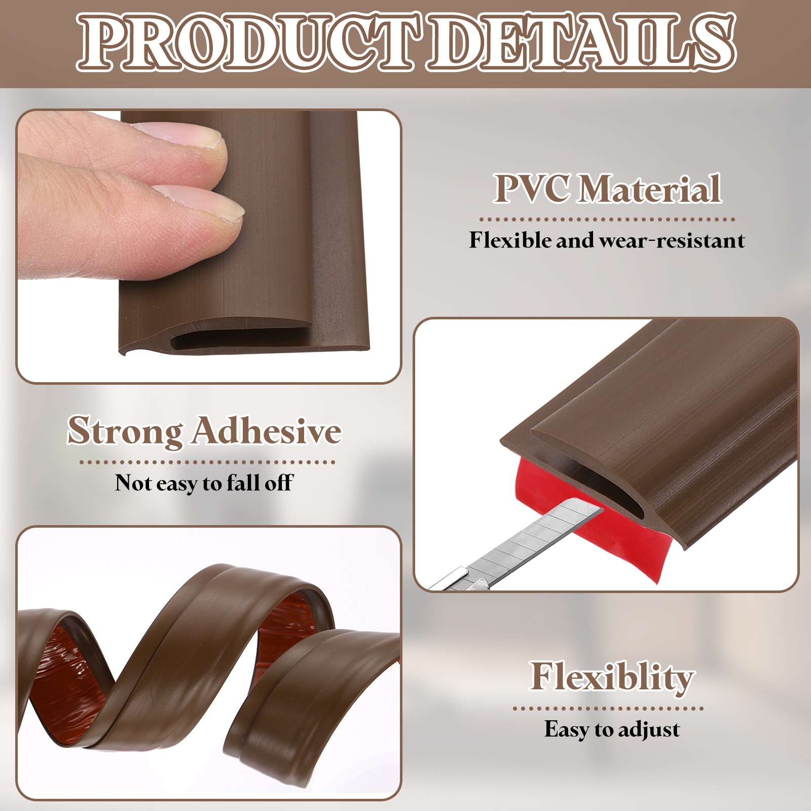 Self-adhesive carpet tape x 3.2cm x 0.8cm, brown plastic joint cover