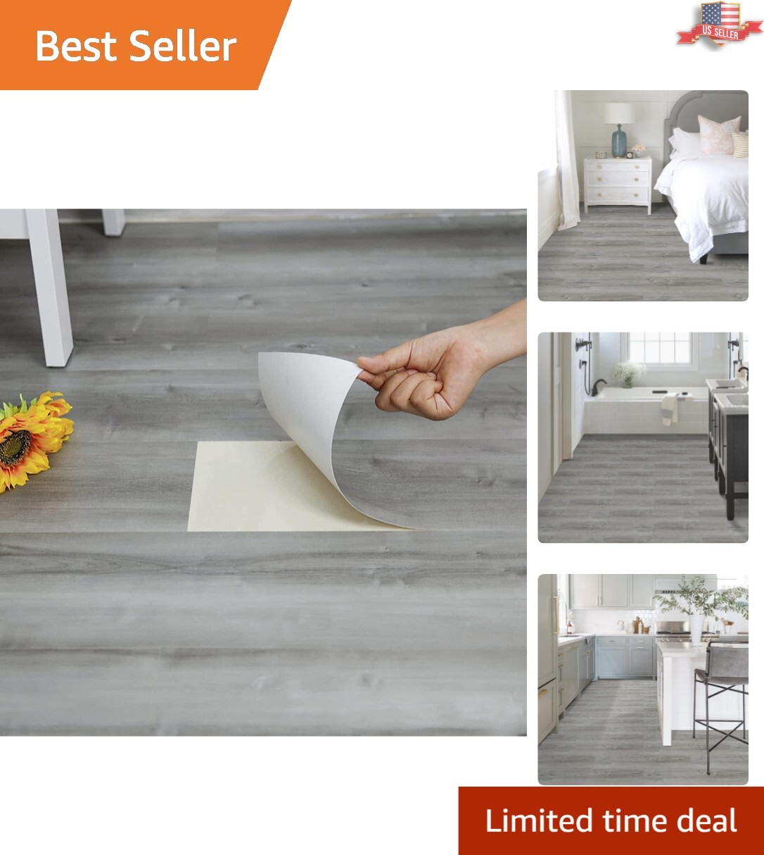 Versatile Peel and Stick Flooring – 60 Sq.Ft in Elegant Grey Wood Design