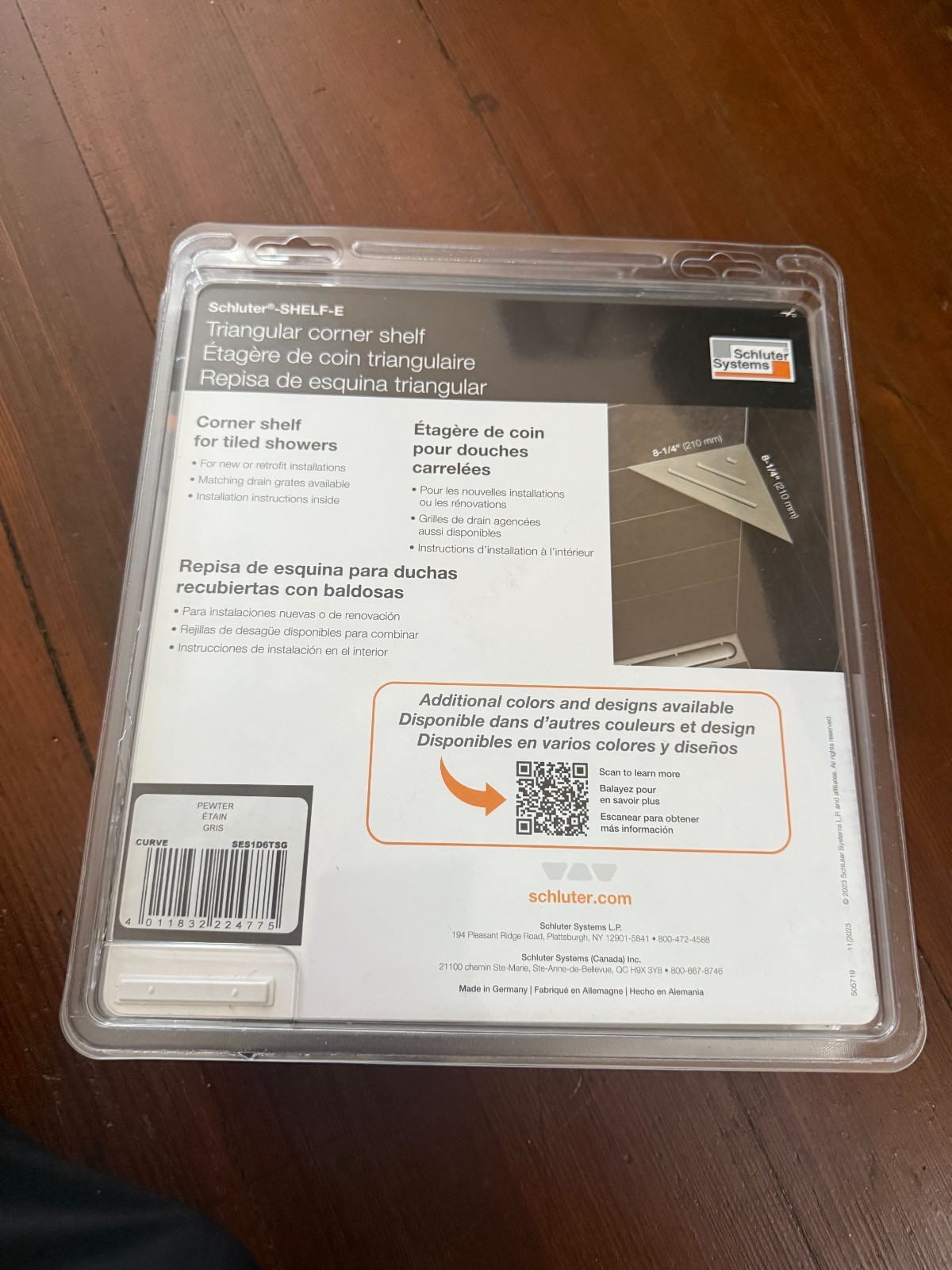 Schluter SHELF-E Triangular Corner Shelf Curve Design Aluminum Pewter SES1D6TSG