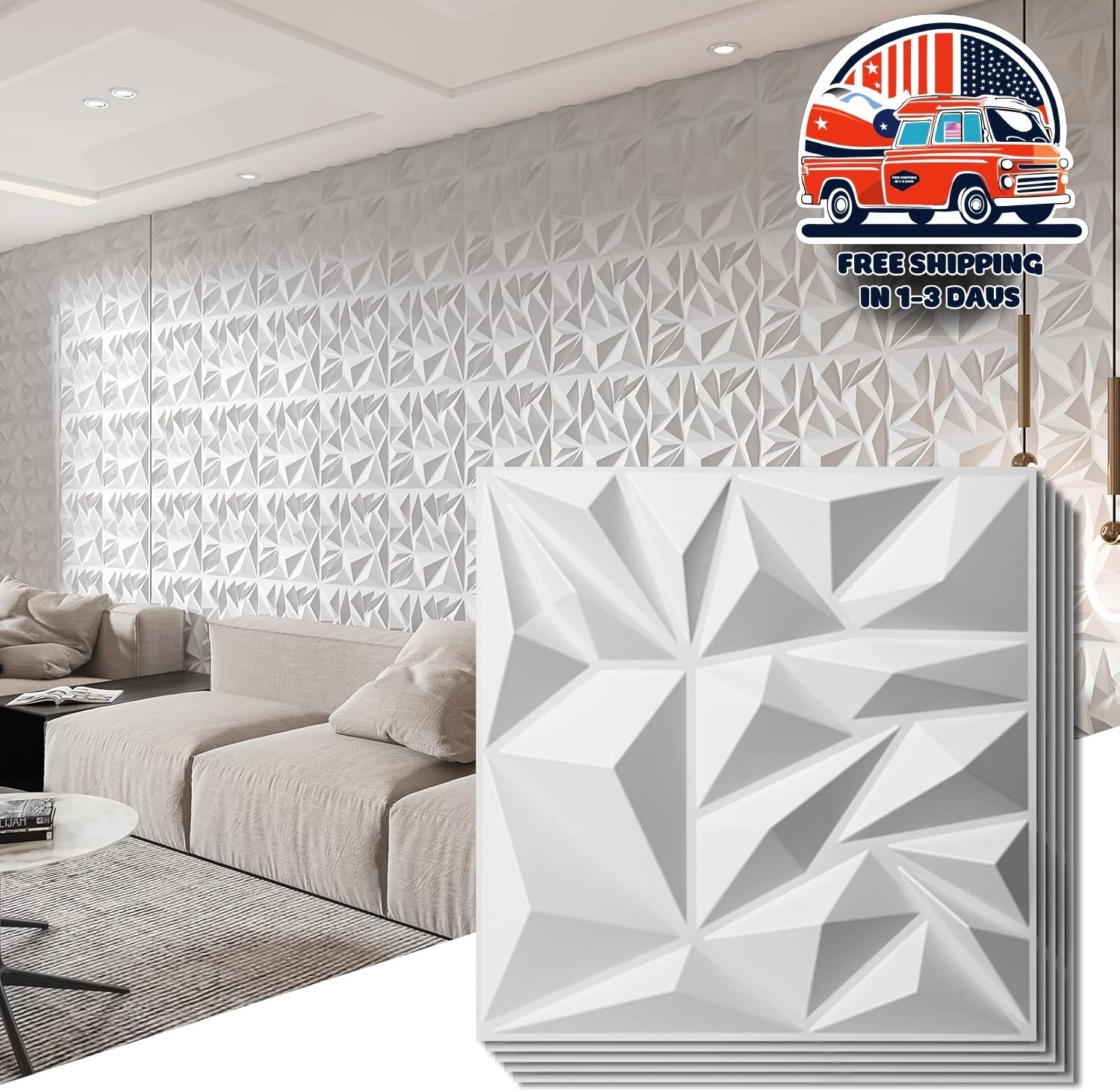 Paneles De Pared 3D Modernos Decoración Interior Diamante Para Sala Pack 33 NEW