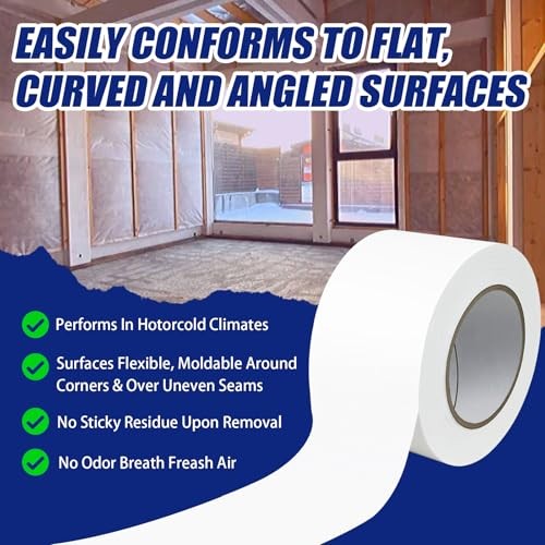 Bghdas Roll Vapor Barrier Tape, 3″ Wide x 180′ Long, White PE 9 mm 2