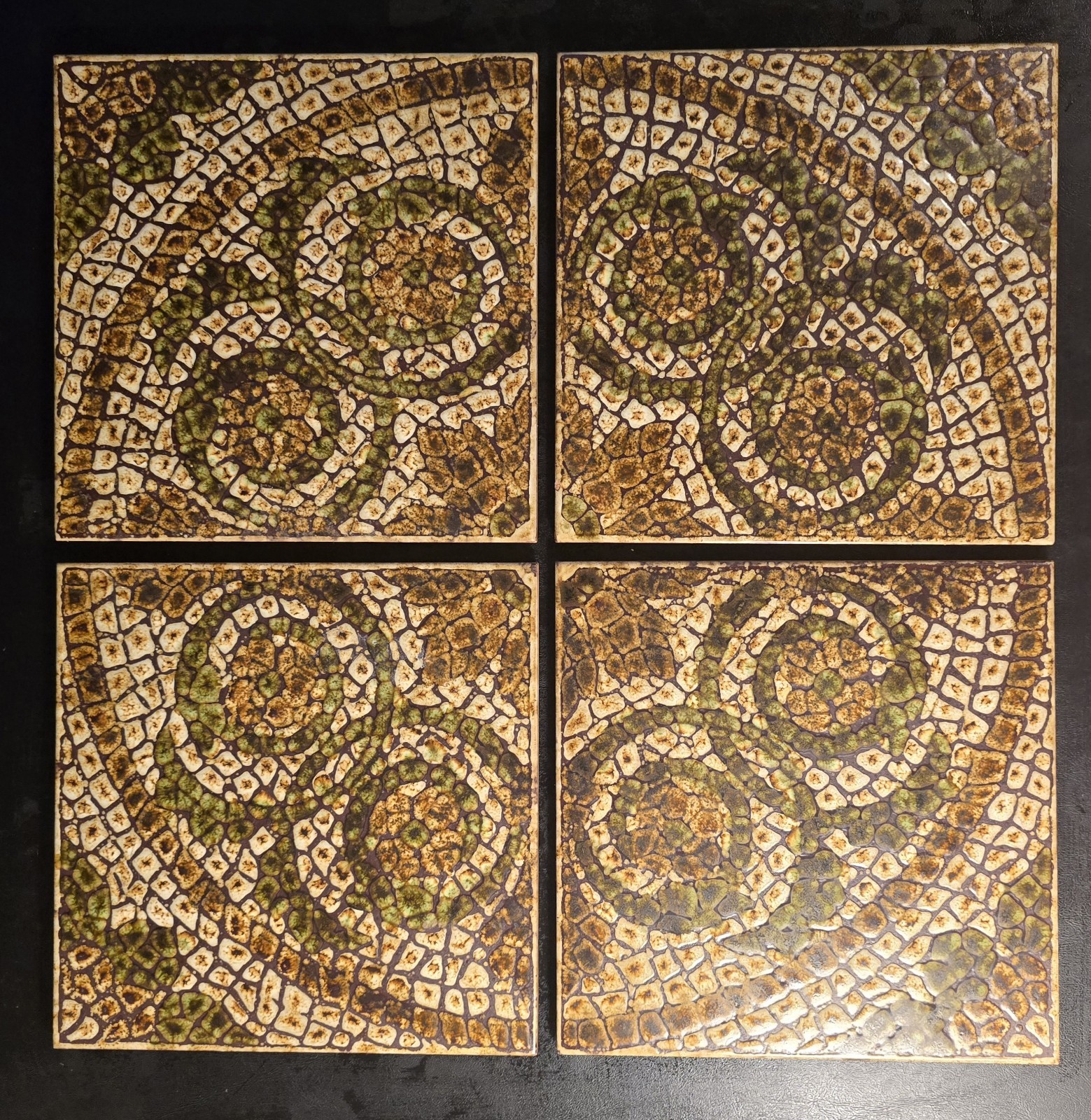 Vtg 1977 Clay Italian Floor Tiles Avocado Olive Green Mediterranean Mosaic Look.