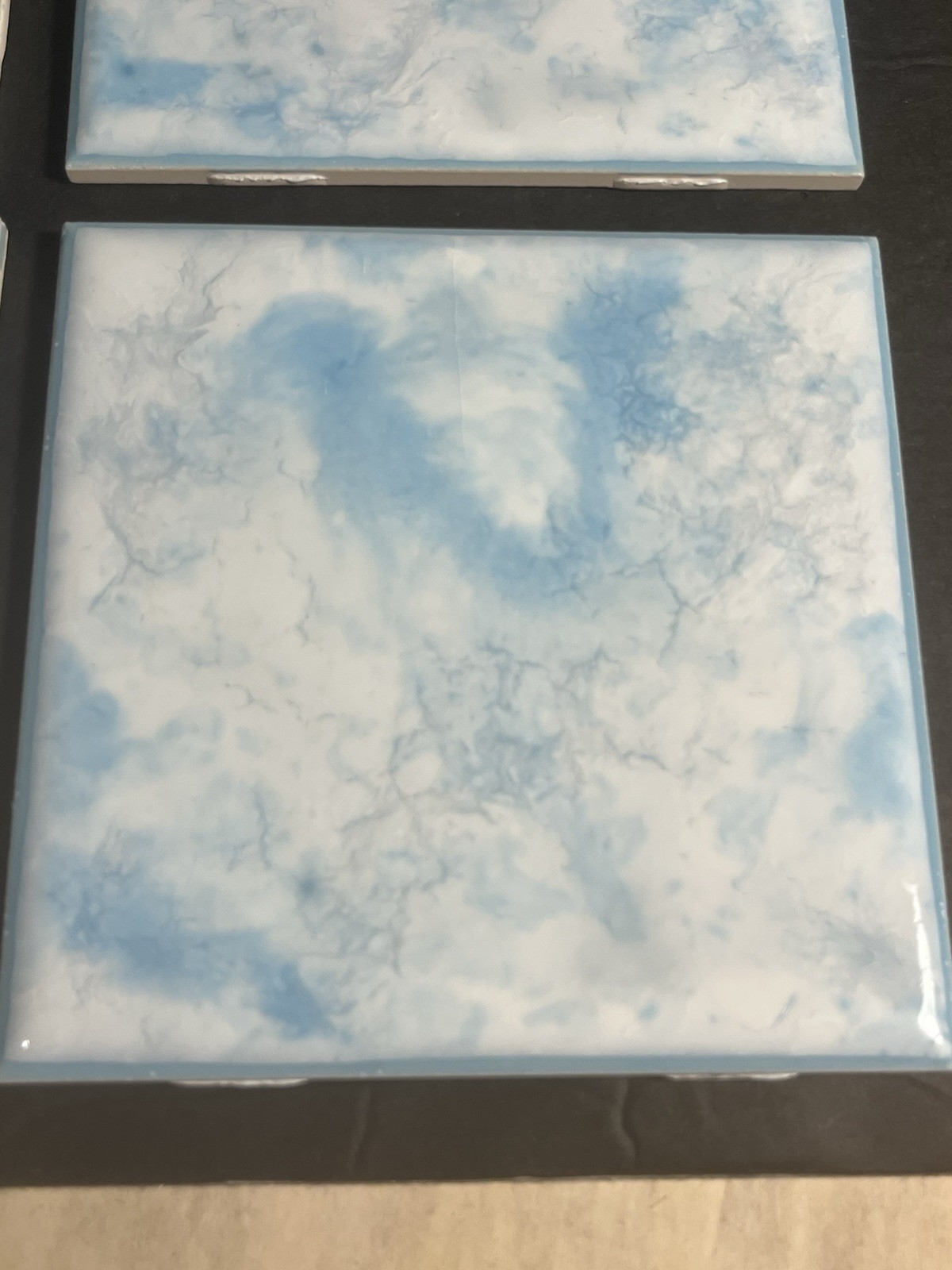 Vintage Ceramic Tile NTK Nippon Japan Powder Blue White Veined NOS Lot Of 4