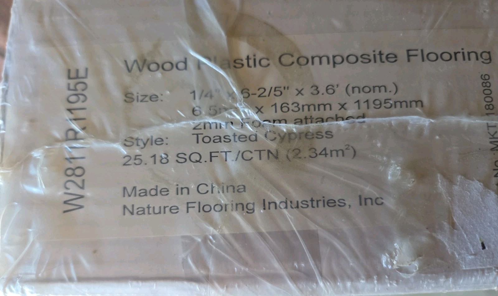 6.5mm Luxury WPC Flooring, W-2811R-1195E Coverage: 25.18 SQFT/Bx Toasted Cypress