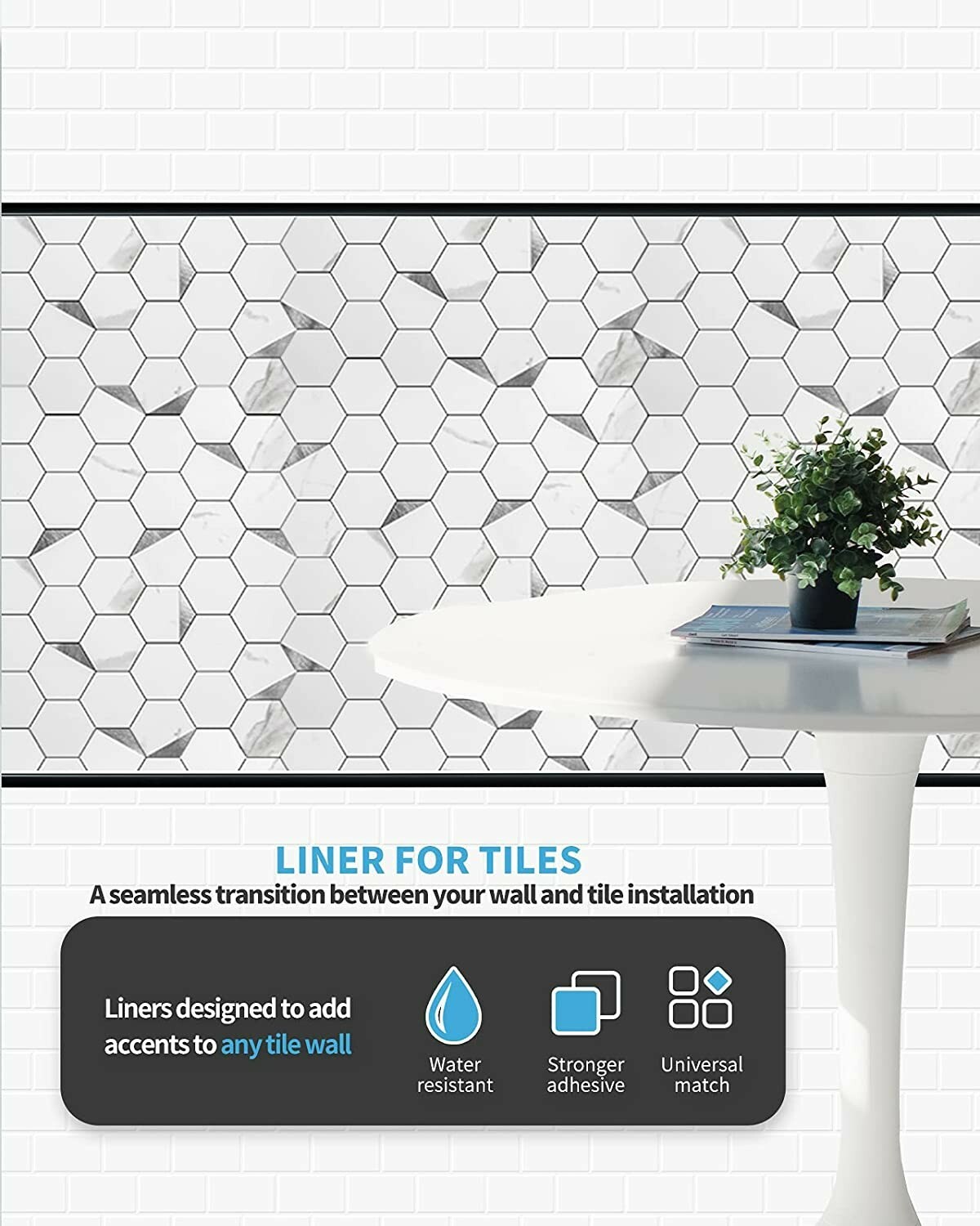 Art3d 10 Ft Peel and Stick Trim for Backsplash Tile Edge Self-Adhesive Liner