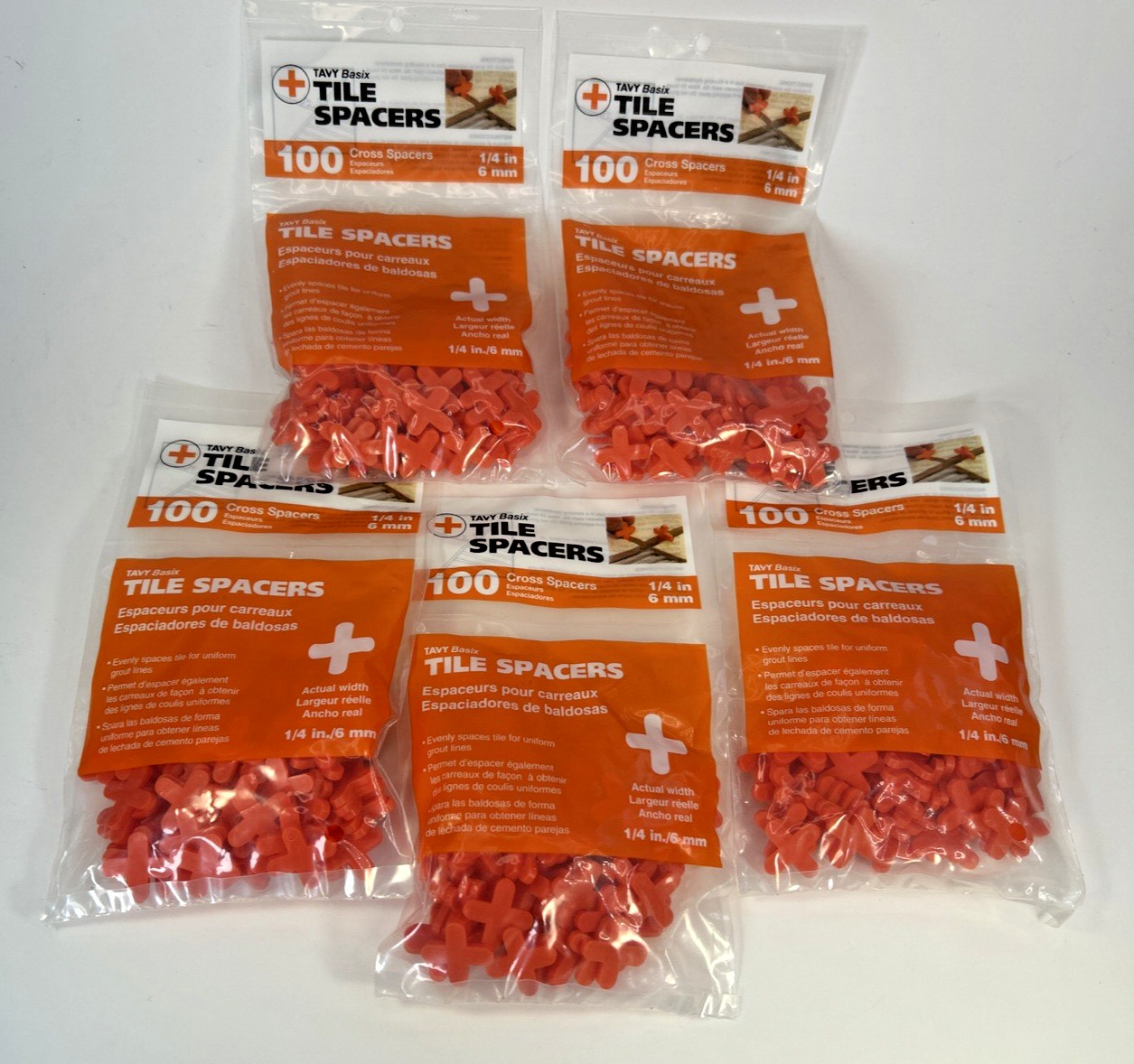 Tavy Basix | Cross Tile Spacers | 1/4in- 6mm | 500 Pc. Five Pack | New