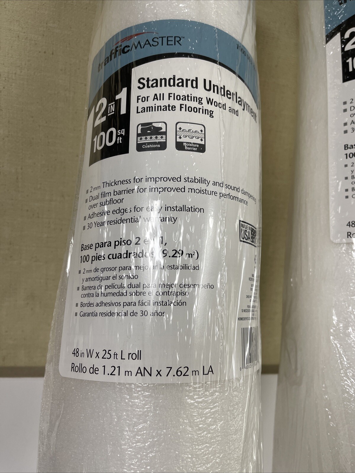 2 Pack TrafficMaster Underlayment Polyethylene Foam Moisture Barrier 100 sq. ft
