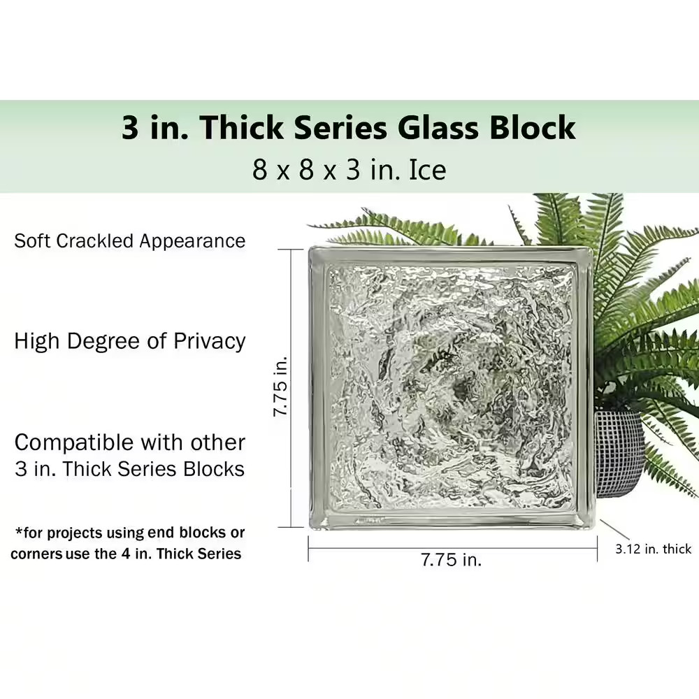 3 In. Thick Series 8 In. X 8 In. X 3 In. (10-Pack) Ice Pattern Glass Block (A…