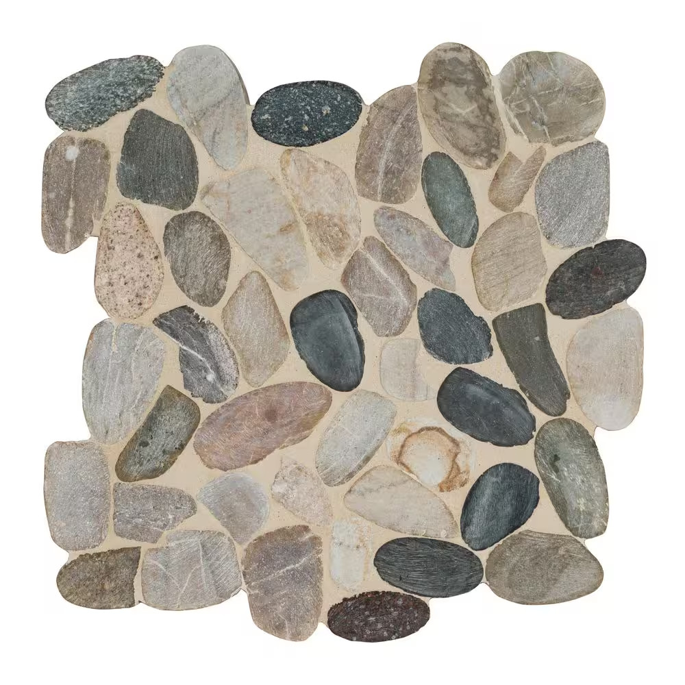 Mix River Rock 13 In. X 13 In. X 0.38 In. Tumbled Quartzite Mesh-Mounted Mosaic