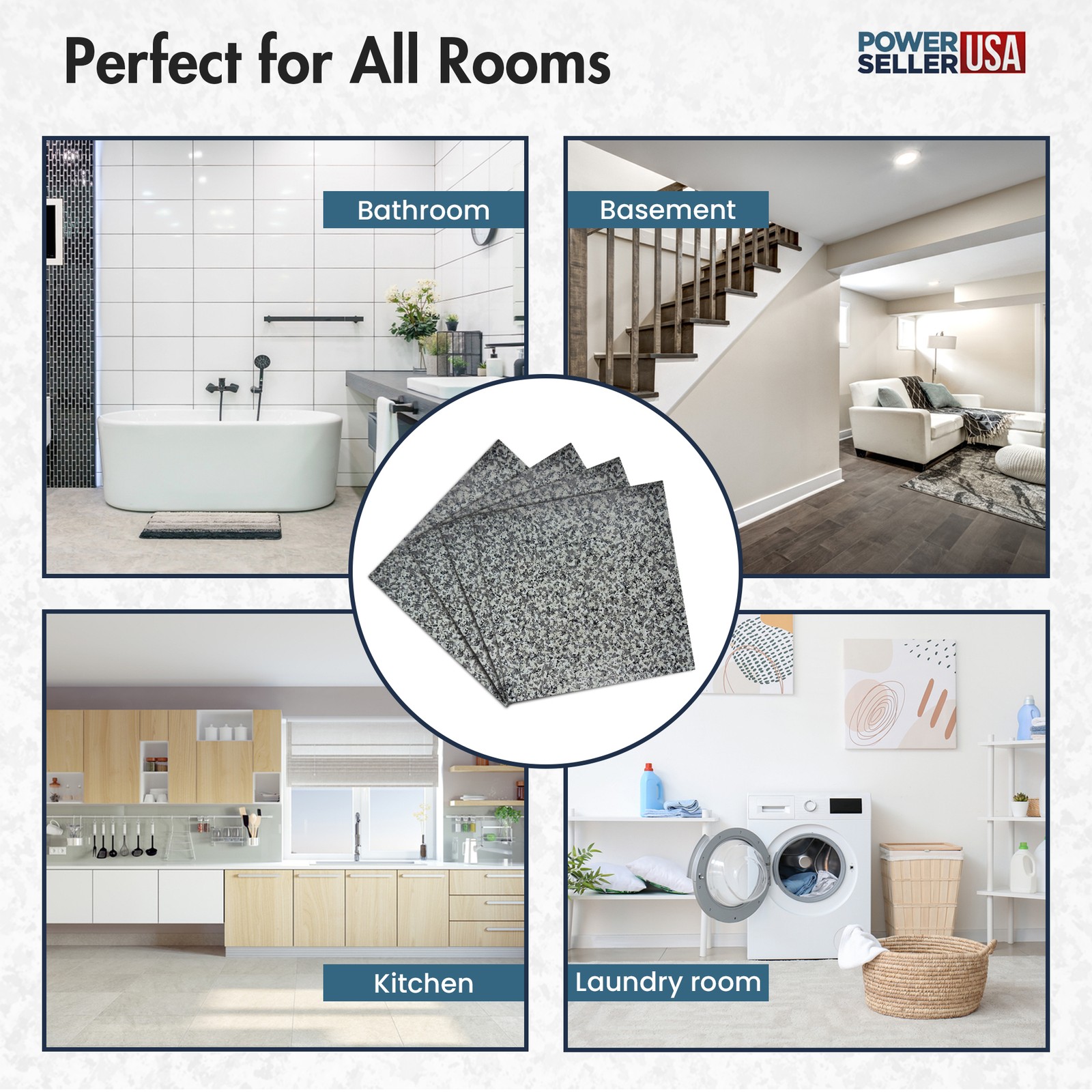 PowerSellerUSA Vinyl Self Adhesive Floor Tile 20 PCS 12″x12″ Gray Green Speckles