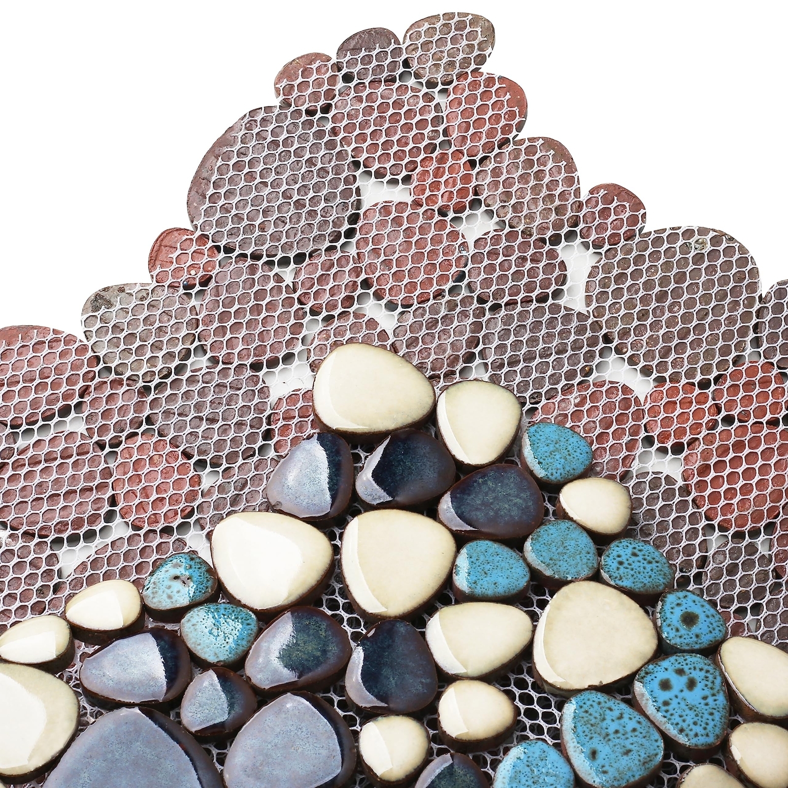 Interlocking Pebble Tiles 5 Sheets, Aqua Teal Blue Mosaic Tiles Mesh Mounted,…