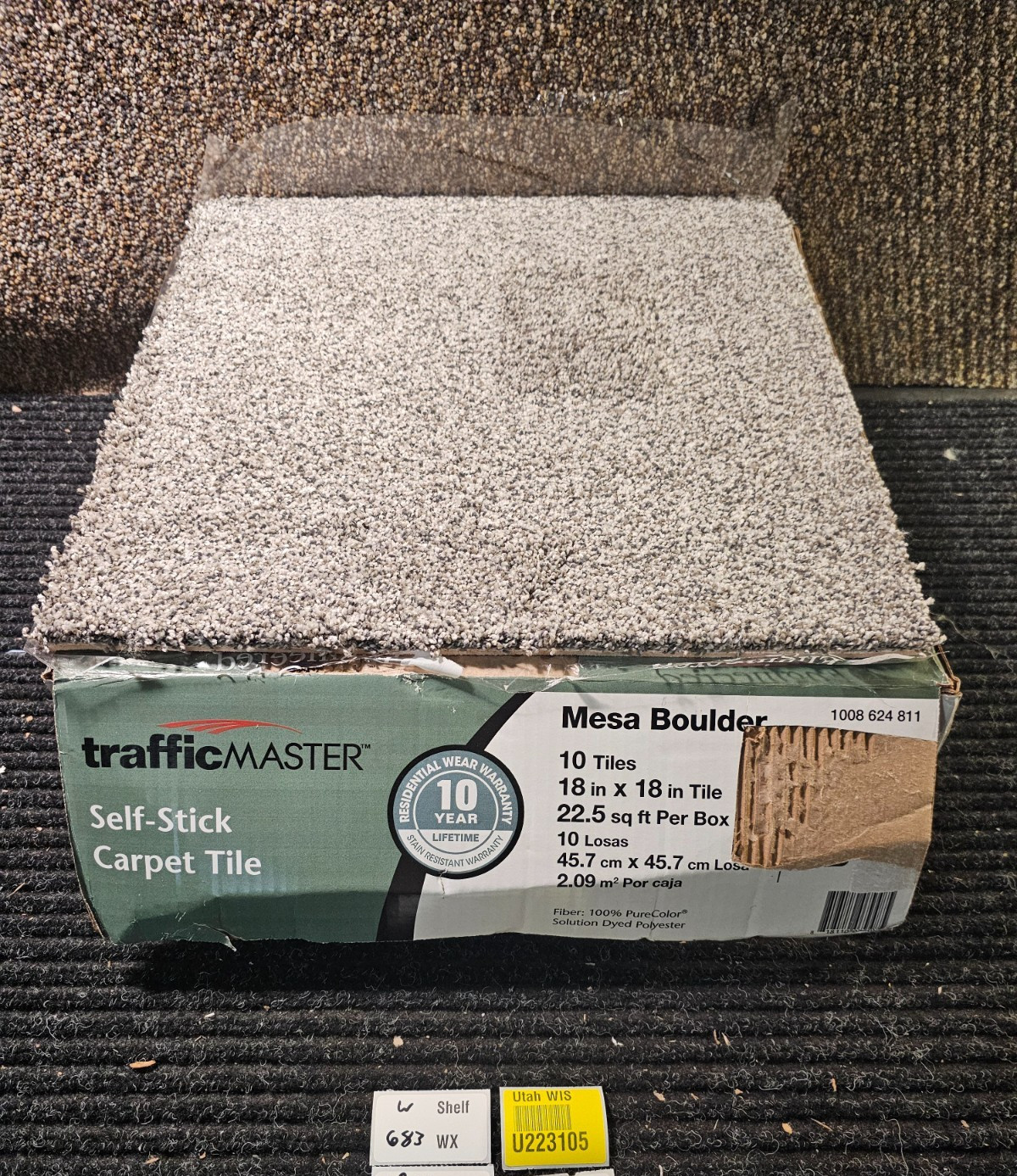 (QTY 10) TrafficMaster Marble Residential 18″x18″Peel Stick Carpet Tile Square