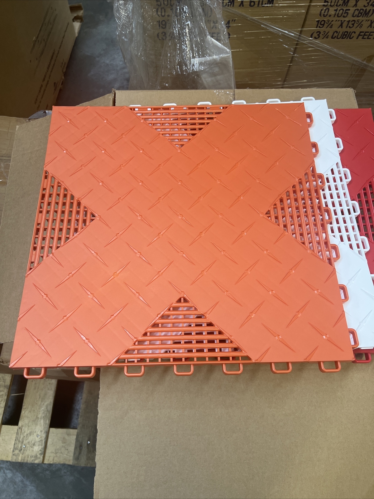 Orange … HYBRID-X garage floor tiles. 50 square feet 17” X 17” MADE IN USA