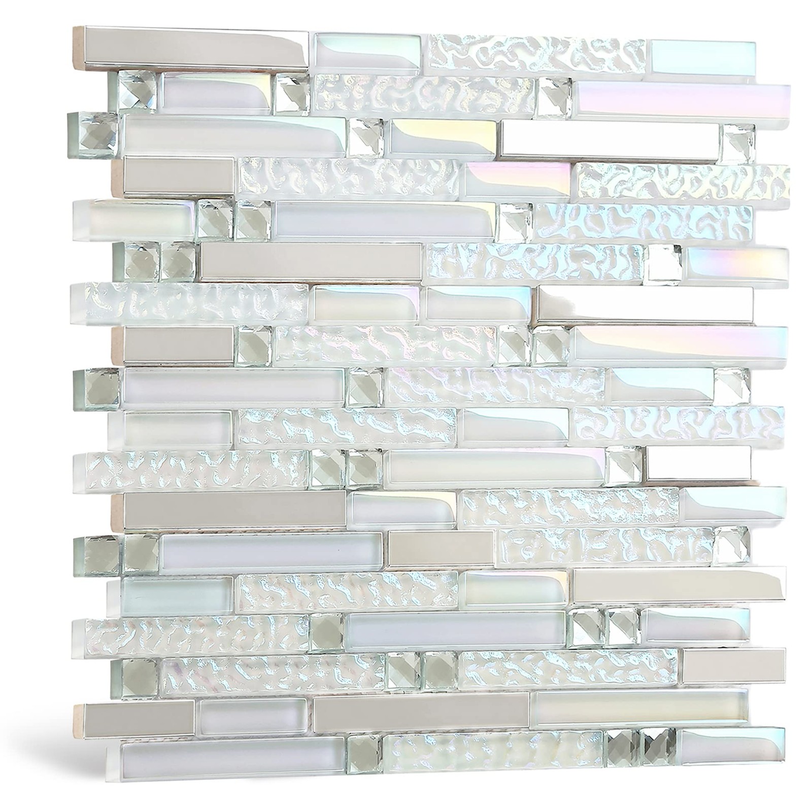 Glass Metal Tile Iridescent White Glass Silver Mirror Stainless Steel Blends …