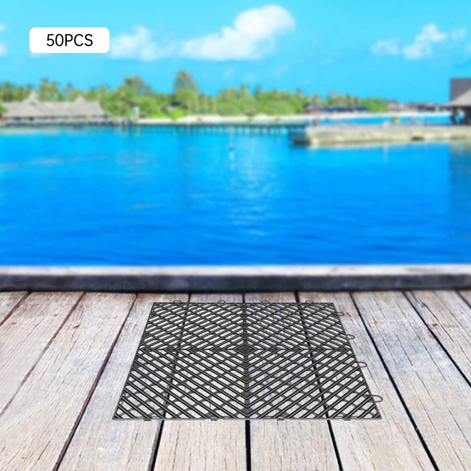 12×12″ Interlocking Garage Floor Tiles 55 PCS Deck Tile Snow Water Drainage