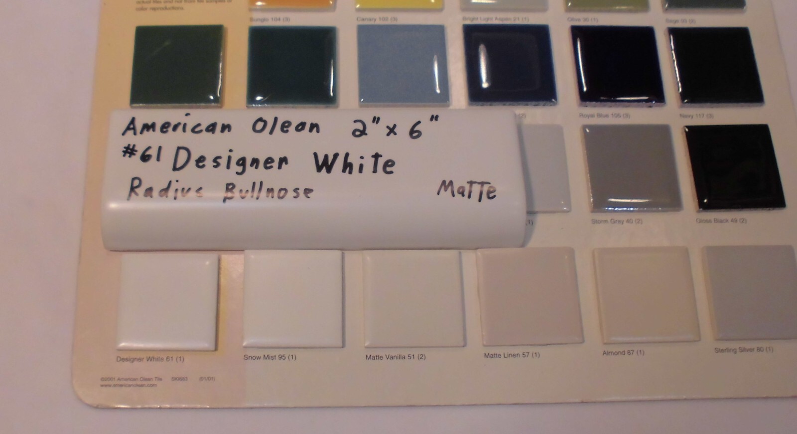 1pc. Matte Designer White 2″ X 6″ X 5/8″ Ceramic Radius Bullnose Tile, Mud-Cap