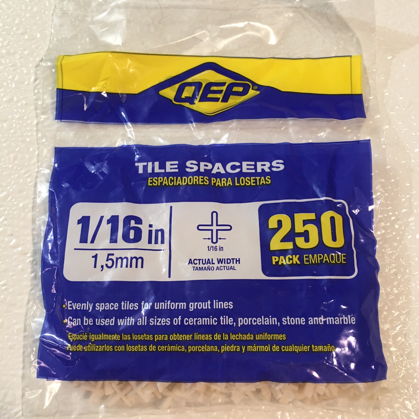 QEP 10006Q ~ 1,5mm / 1/16″ PVC Tile Spacers ~ Floor or Wall Tile ~ 750 pcs ~ USA